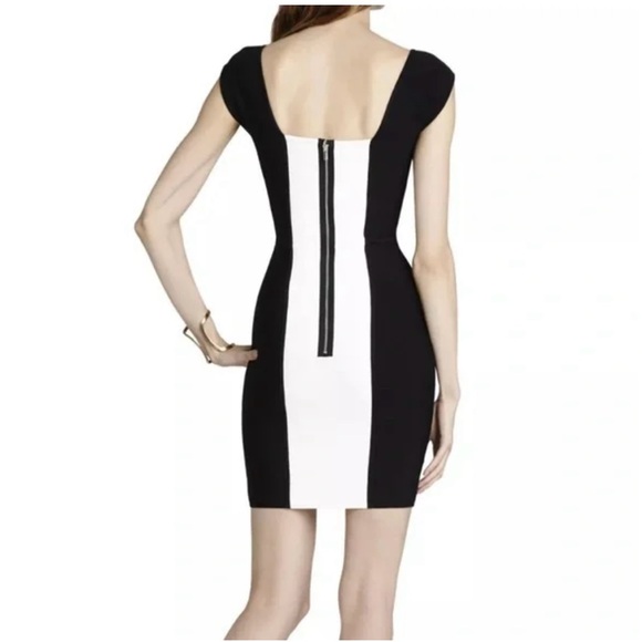 BCBGMAXAZRIA "Tamira" Bodycon Dress. Size S. Black & White Zip Up Back. - Picture 2 of 6